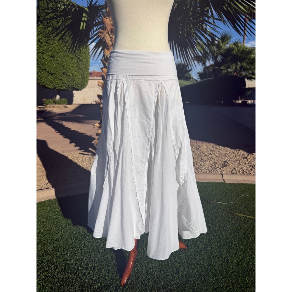 Hard Tail Forever Diamond Roll Down White Maxi Skirt Flared Boho Size Small